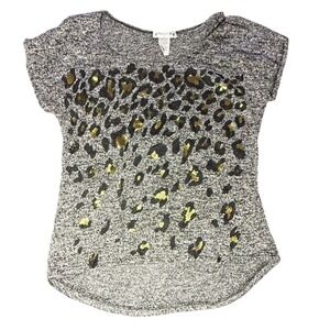 Agenda Leopard‎ Print Top Gray Gold Short Sleeve Casual Blouse XL